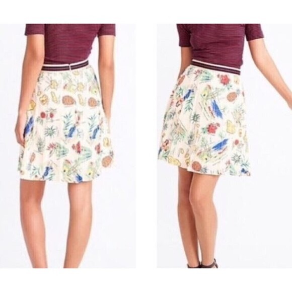 J Crew Women Size 2 Cream Novelty Hawaiian Pleated Mini A Line Skirt Resortwear - Picture 4 of 15